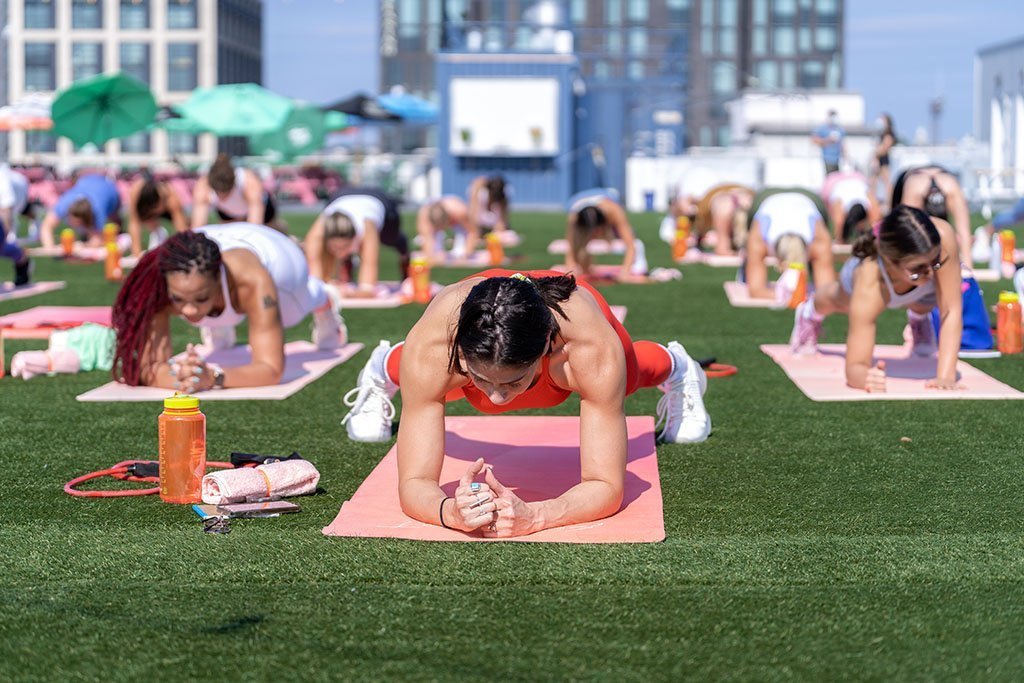 outdoor wellness activity at a corporate event